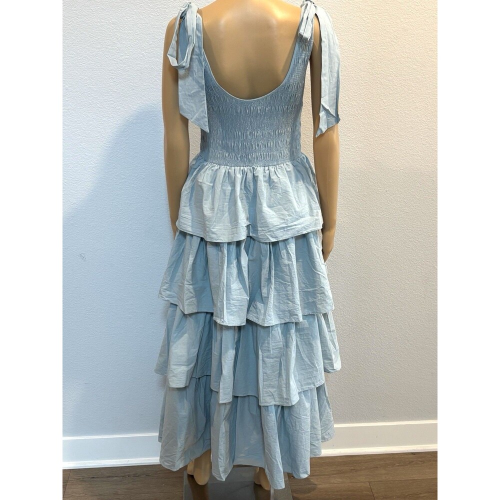 Mable Raphael Tiered Ruffle Maxi Dress Blue Smocked Boho Size Large NWOT - Picture 11 of 16